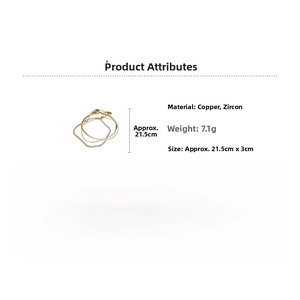Detail view of multi-layer copper bracelet with cubic zirconia and sizing measurements