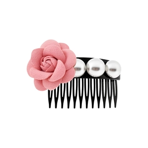 French style hair comb with pink fabric flower and three elegant pearls decoration