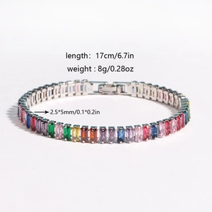 Colorful zircon silver bracelet with rectangular cut stones and 17cm length specification
