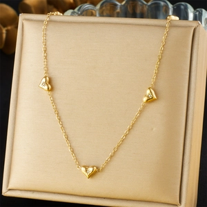 Heart Pendant Necklace Stainless Steel Gold Plated Rhinestone Minimalist Clavicle O-Chain Jewelry For Women