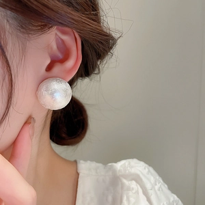 French vintage large white pearl earrings with elegant crinkle texture for women