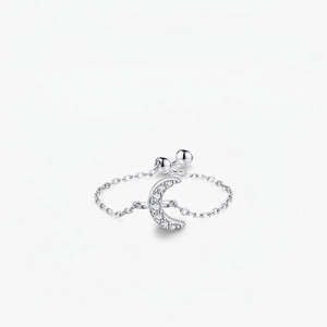 Anello A Catena Regolabile In Argento Sterling 925 Con Pendente A Mezzaluna In Zircone Gioielli Minimalisti Per Donna