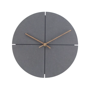 Nordic Minimalist Round Wall Clock Slate Texture Dial Wooden Pointers Silent Quartz Battery Operated Home Decor