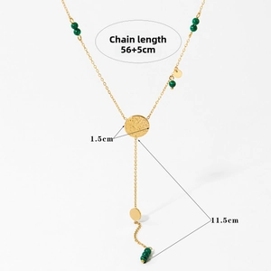 Detail showing gold chain length of 56cm plus 5cm extension with turquoise beads