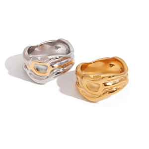 Irregular textured titanium steel rings in gold and two-tone silver gold finishes