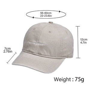 Detailed size guide for cotton baseball cap showing 56-60cm circumference and 7cm brim length
