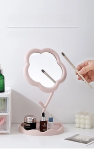Miroir de maquillage tournesol rose avec base de rangement et cadre floral décoratif