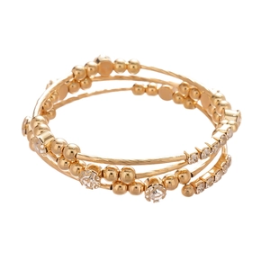 Vintage gold geometric multilayer open bangle with sparkling crystals and metal beads