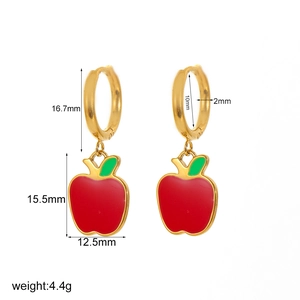 18k gold plated heart-shaped apple hoop earrings with red enamel for women fashion