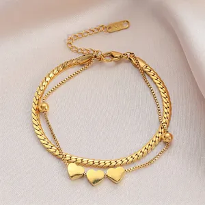 Zweigeteiltes Herz Anhänger Armband Vergoldet Edelstahl Schlangenpanzerkette Schmuck Damen Trendy