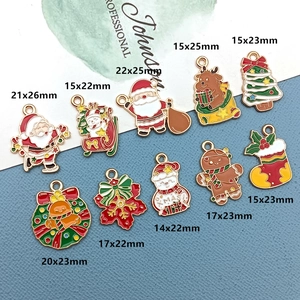 Detailed size specifications for assorted enamel Christmas charms and DIY jewelry pendants