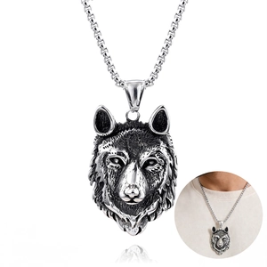 Wolf Head Pendant Necklace Vintage 316 Stainless Steel Viking Punk Style Domineering Animal Jewelry For Men