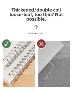 Detail of durable double-spiral binding and thick inner pages of B5 notebook
