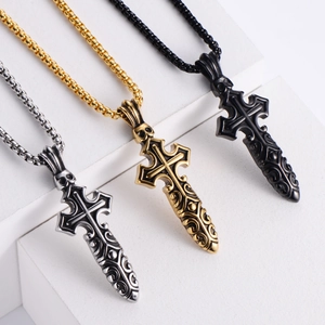 Cross Sword Pendant Necklace 316 Stainless Steel Skull Gothic Punk Vintage Jewelry For Men