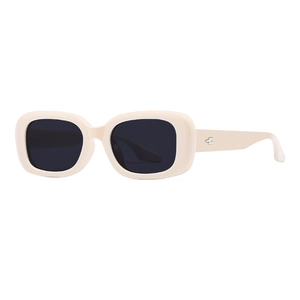 Retro cream white rectangular thick frame sunglasses with dark lenses and gold logo detail