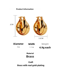 Detailed size specifications for gold plated brass multilayer geometric hoop earrings