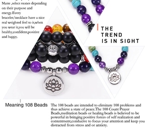 Détail du collier de 108 perles mala avec pierres naturelles et pendentif lotus