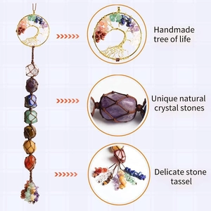 Handmade Tree of Life car hanging with seven chakra natural crystals and stone tassel