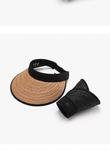 Detail showing the foldable design and woven texture of the sun visor straw hat