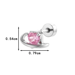 Pink heart zircon stud earring with star orbit track design in stainless steel