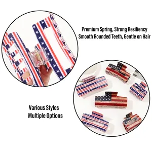 American flag hair claw clips with star and stripe patterns in blue and red