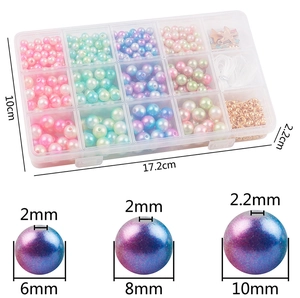 Detail view of a 15-grid storage box with colorful gradient faux pearls and size markings