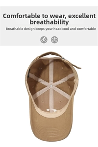 Detailed interior of the khaki baseball cap showing breathable lining and adjustable strap