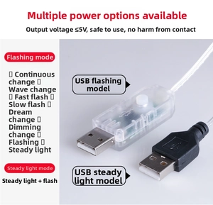 Close-up of USB controller for LED Christmas lights showing 8 flashing modes and 5V power