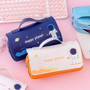 Cartoon astronaut pencil case with large capacity and portable handle design