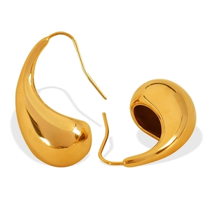 Minimalist 18K gold plated stainless steel teardrop earrings for women on white background