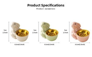 Detailed ceramic rabbit incense burner dimensions showing 7cm height and 8.5cm width