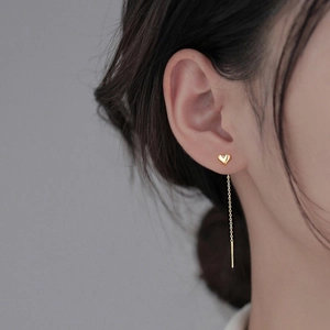 925 Sterling Silver Heart Threader Earrings For Women Minimalist Long Tassel Dangle Earrings Polished Fine Jewelry Gift