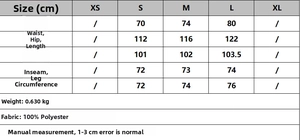 Tableau des tailles détaillé pour pantalon cargo ample avec mesures de taille et hanches