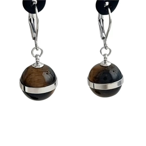 Tiger eye stone spherical jewelry set with luxury brown bead earrings in vintage style