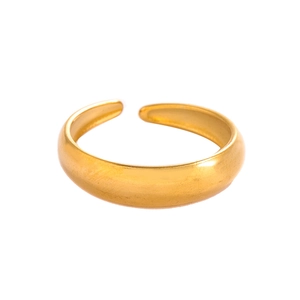 Polished 18K gold-plated stainless steel open ring with adjustable band on white background