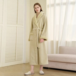 Women Robe Double Thick Fleece Long Bathrobe Warm Winter Homewear Soft Lapel Belted Sleepwear Nightgown