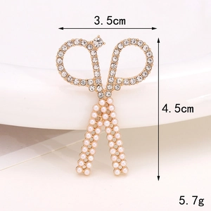 Creative gold scissor brooch with white pearls and sparkling rhinestones for accessories