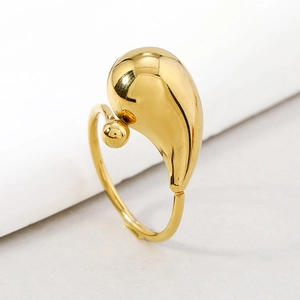 Elegant gold-tone open drop ring made of titanium steel with a polished water drop design