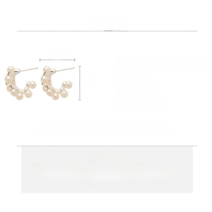 Detail specifications of C-shaped earrings with rhinestones, pearls and alloy dimensions