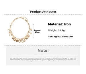 Detailed specs for gold geometric necklace with heart moon charms 49cm length