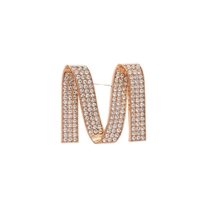 Elegant rose gold twisted letter M brooch with sparkling rhinestones for women