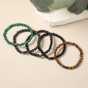 Lot de 5 bracelets en perles de pierre naturelle de 6mm avec œil de tigre