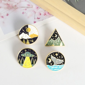 Creative Geometric Enamel Brooch Pin Whale Tail UFO Mountains Sun Moon Alloy Lacquer Pins For Bags Backpacks Clothing Decoration Accessories