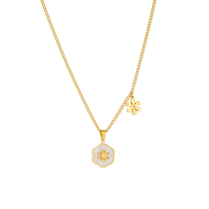 18k gold plated stainless steel necklace with white shell flower pendants and crystals