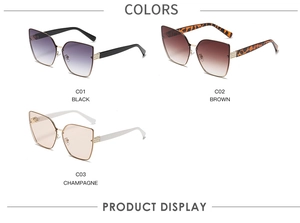 Detailed comparison of cat eye sunglasses in black, brown tortoise, and champagne white