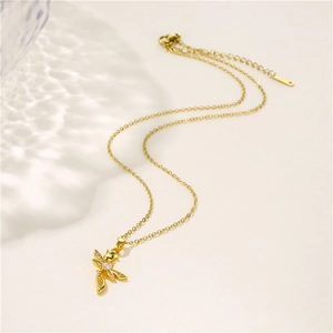 Gold dragonfly necklace for women with clear zircon pendant on a minimalist chain