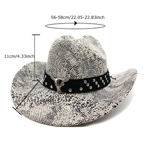 Western snake print cowboy hat with bull skull buckle and 56-58cm adjustable size