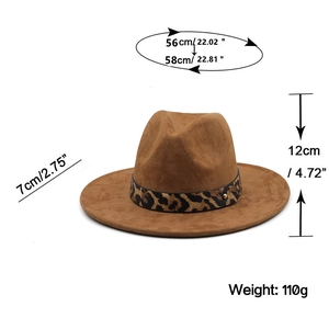 Klassischer brauner Wildleder-Fedora mit Leopardenmuster-Band und Goldschnalle