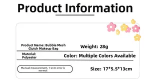 Seersucker cosmetic bag technical data sheet with polyester material and size specs