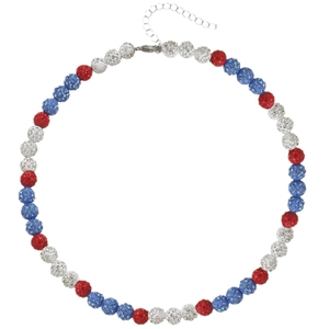 Men's adjustable baseball necklace with red white and blue 10mm rhinestone beads